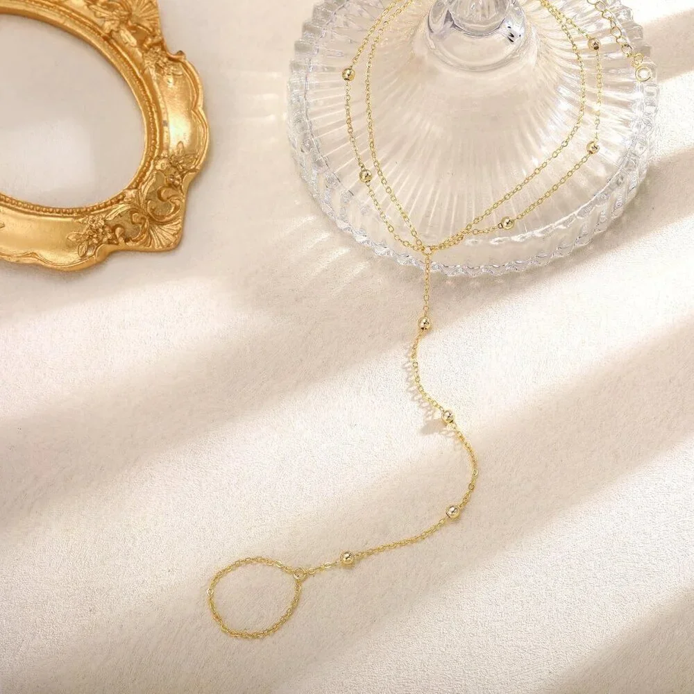 Dainty Gold Ankle Bracelet Brass Bead Chain Adjustable Foot Jewelry Gift